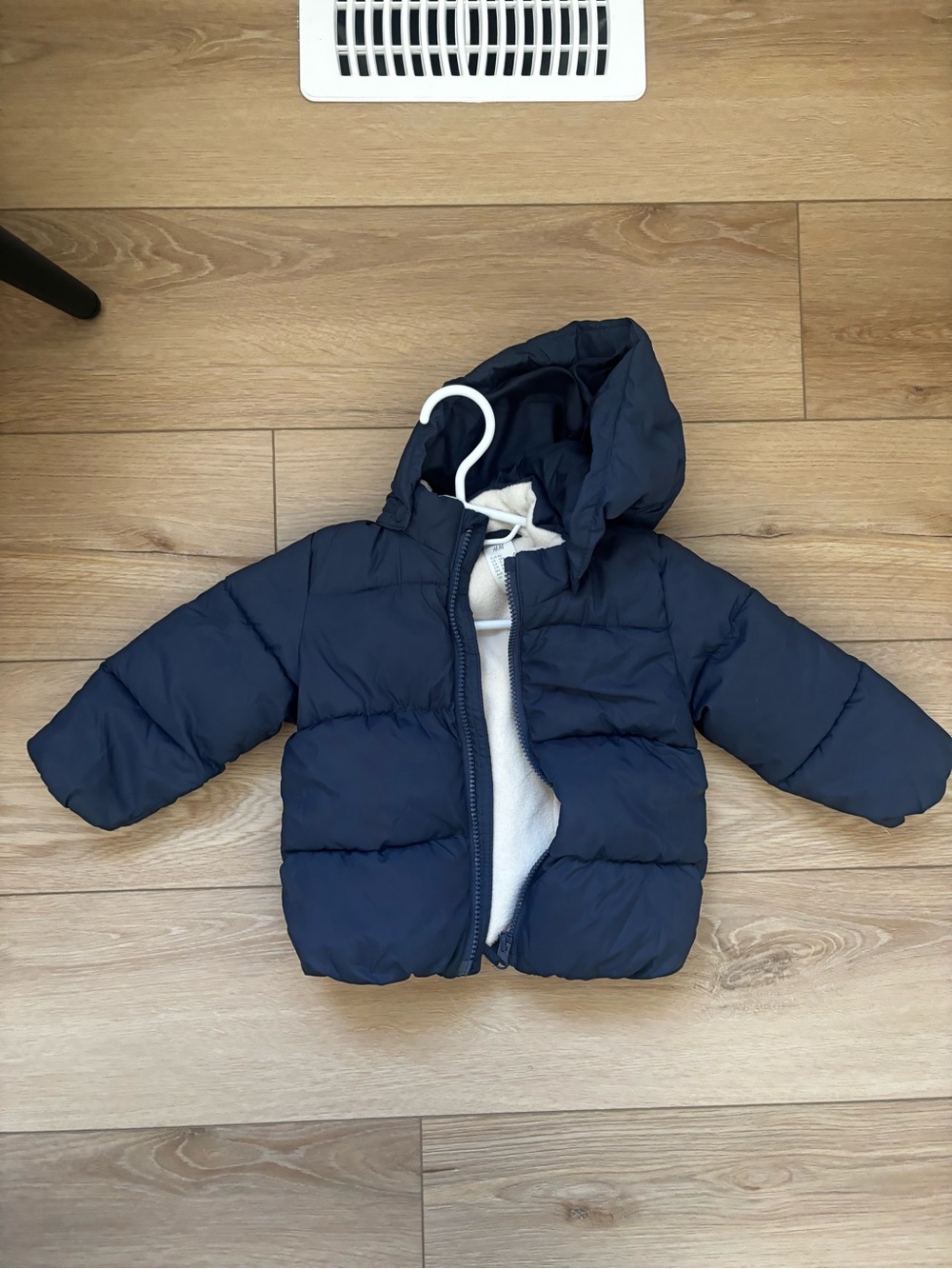 Kids Navy Puffer Jacket with Hood - 9-12M